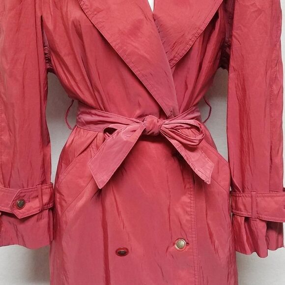 Rare Vintage 70s London Fog Red Taffeta Double Breasted Notched Collar Raincoat - Picture 4 of 16